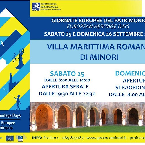 25-26 settembre, per le Giornate Europee del Patrimonio apertura straordinaria della Villa Romana di Minori