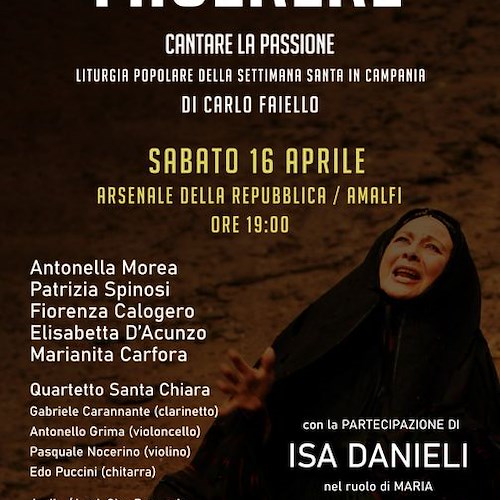 Amalfi, alla vigilia di Pasqua il concerto "Miserere" con l'attrice Isa Danieli 