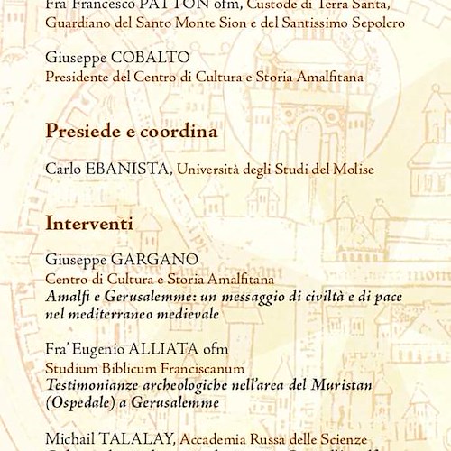 “Amalfi e la Terra Santa. Interscambi sociali, culturali ed economici”: 19 giugno Giornata di Studio all'Arsenale