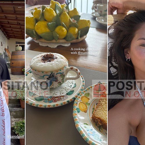 Amalfi, Jared Goff e Christen Harper si rilassano al Borgo Sant'Andrea. Cucina esperienziale a Ravello con Mamma Agata