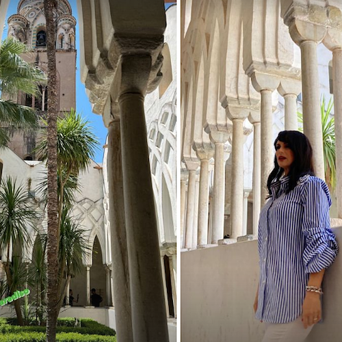 Amalfi, per Lorena Bianchetti ciak al Chiostro del Paradiso e shopping per le vie del centro 