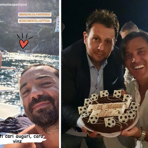 Compleanno in Costa d'Amalfi per Vincenzo Montella: tappe alla Torre Normanna e alla Pasticceria Pansa 