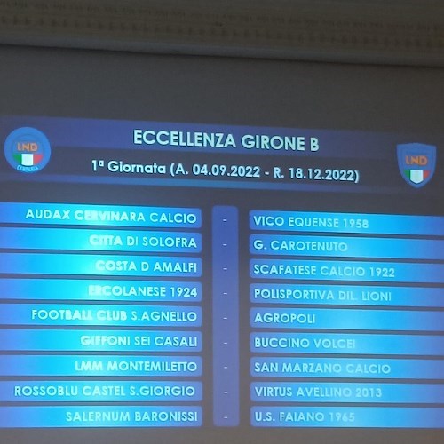 Eccellenza, diramati i calendari: 4 settembre Costa D’Amalfi esordisce con la Scafatese in casa