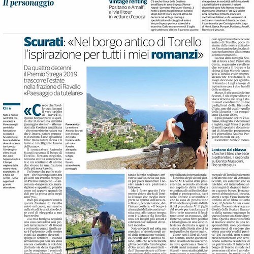  «Ho scritto i miei romanzi a Ravello», la rivelazione del Premio Strega Antonio Scurati a “Il Corriere del Mezzogiorno”