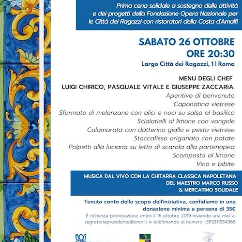 “Il gusto di stare insieme”: dalla Costa d’Amalfi a Roma per una cena solidale