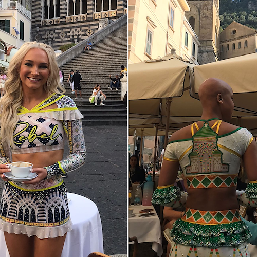 In Costa d'Amalfi shooting fotografici per le modelle della "Rebel Athletic": divise da cheerleader ispirate alla Divina 
