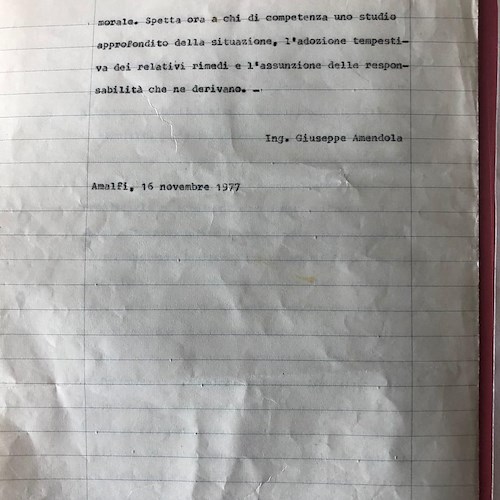 La fragilità del costone di Amalfi in una relazione tecnica del 1977: «Grave pericolo per fenomeno generalizzato di litoclasi»