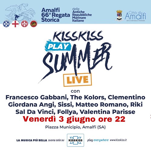 La Regata Storica parte con la musica: ad Amalfi prima tappa del "Play Summer Live 2022" con Gabbani, The Kolors e Clementino