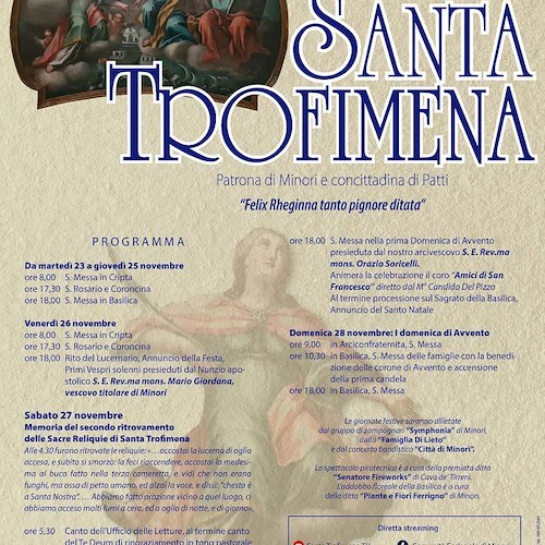 Minori festeggia Santa Trofimena: il 27 novembre sarà consegnata alla Diocesi una reliquia della Patrona