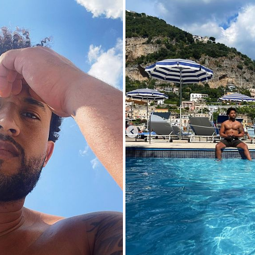 Positano, relax e tuffi in piscina per l'attore Tahj Mowry 