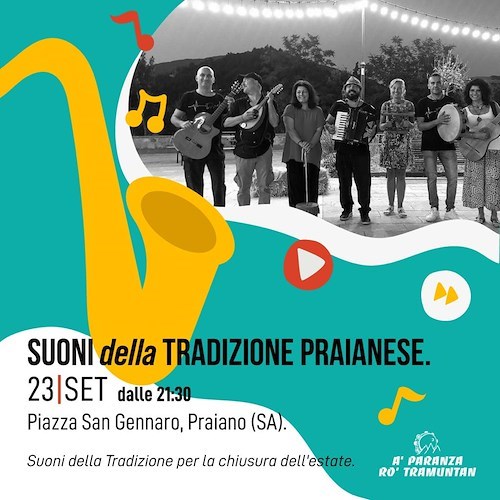 Praiano, 1° ottobre "A Paranz r’o Tramuntan" chiude la rassegna 'I Suoni della Tradizione'