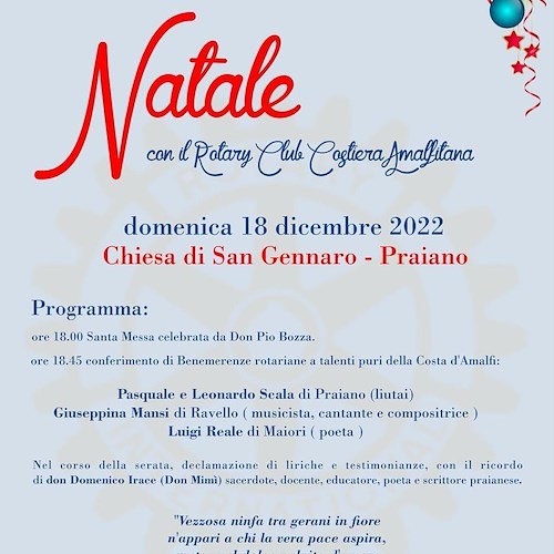 Praiano, 18 dicembre il Rotary Club Costiera Amalfitana premia i talenti della Divina nel ricordo di Don Mimì