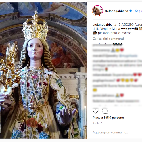 Stefano Gabbana omaggia Santa Maria a Mare con una foto della statua maiorese su Instagram