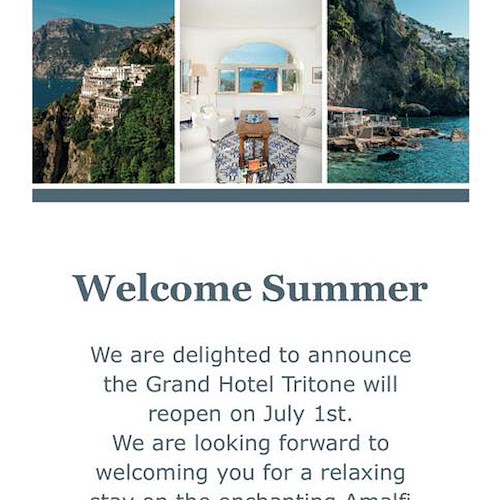 “Welcome Summer”, dal 1° luglio il Grand Hotel Tritone di Praiano è pronto a riaprire le sue porte 